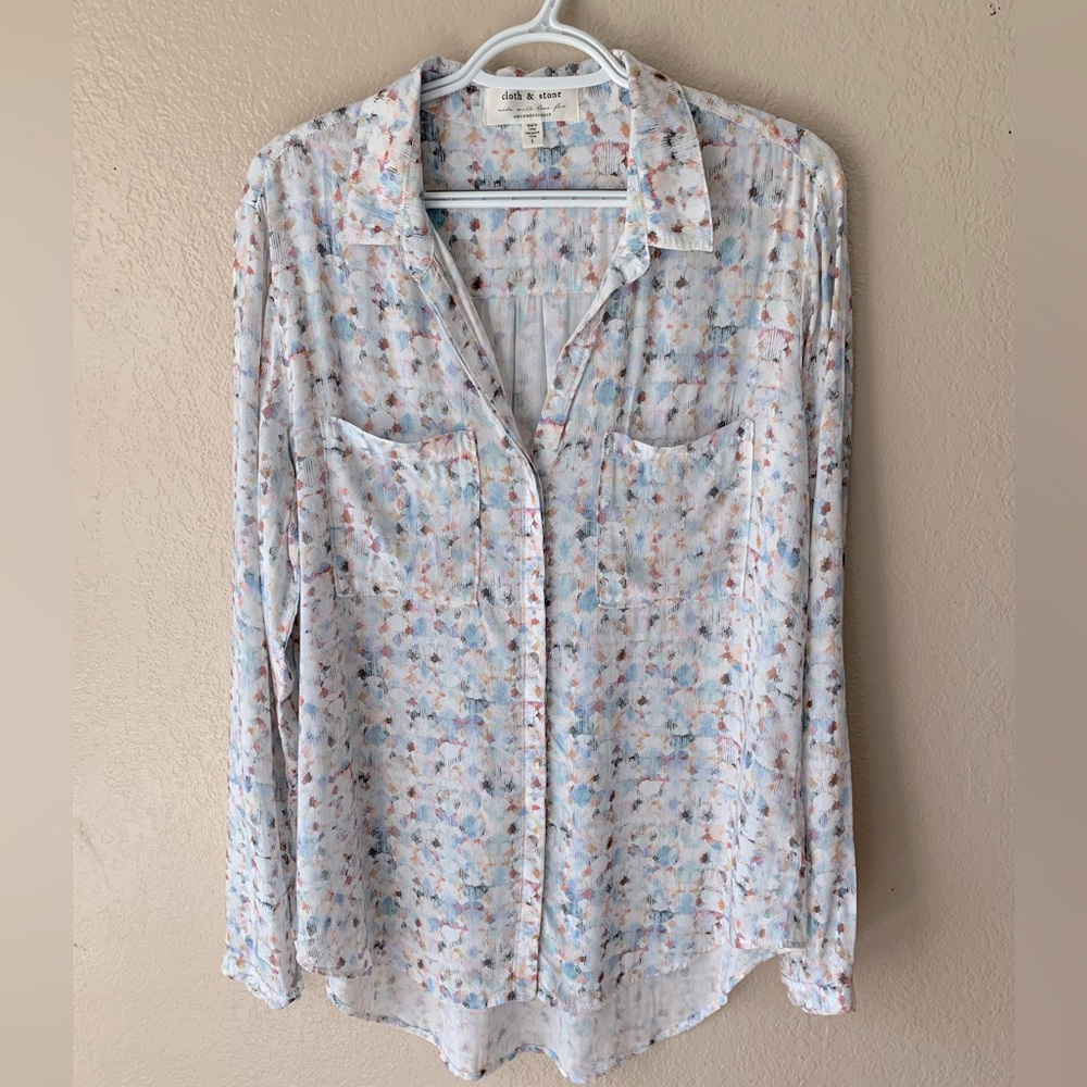 Cloth & Stone Women's Lightweight Floral Button-Up Blouse - White/Multi
